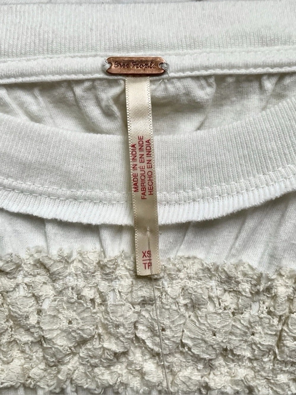 Free People NWT Maxey Smocked Ruffled Cream Puffed Half Sleeve Knit Top, XS - Picture 12 of 12